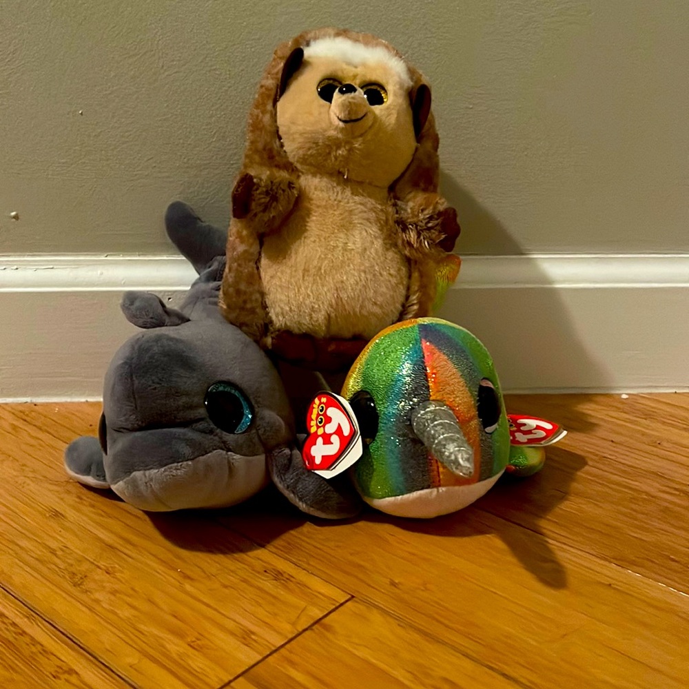 Brand new Ty toys never used! Hedgehog!Dolphin and narwhal are new with tags.